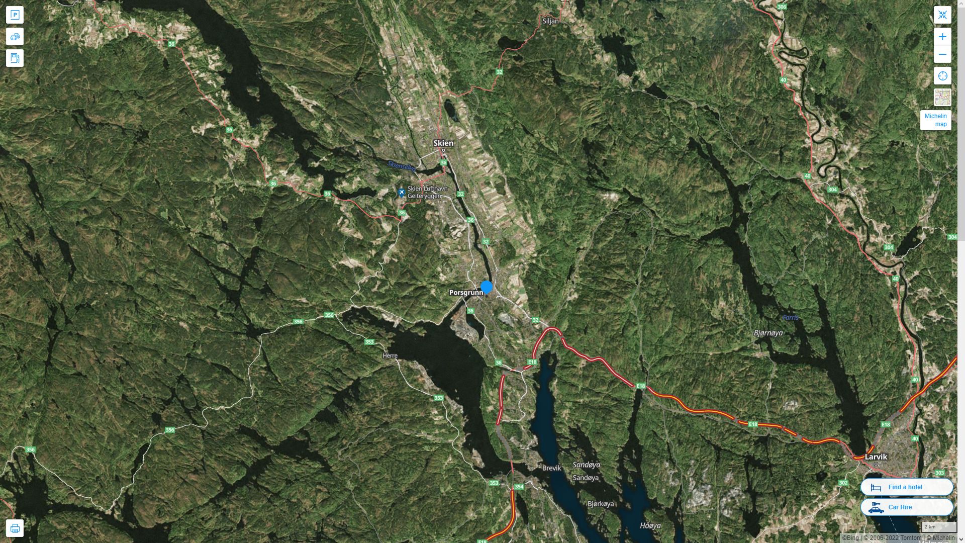Porsgrunn Highway and Road Map with Satellite View